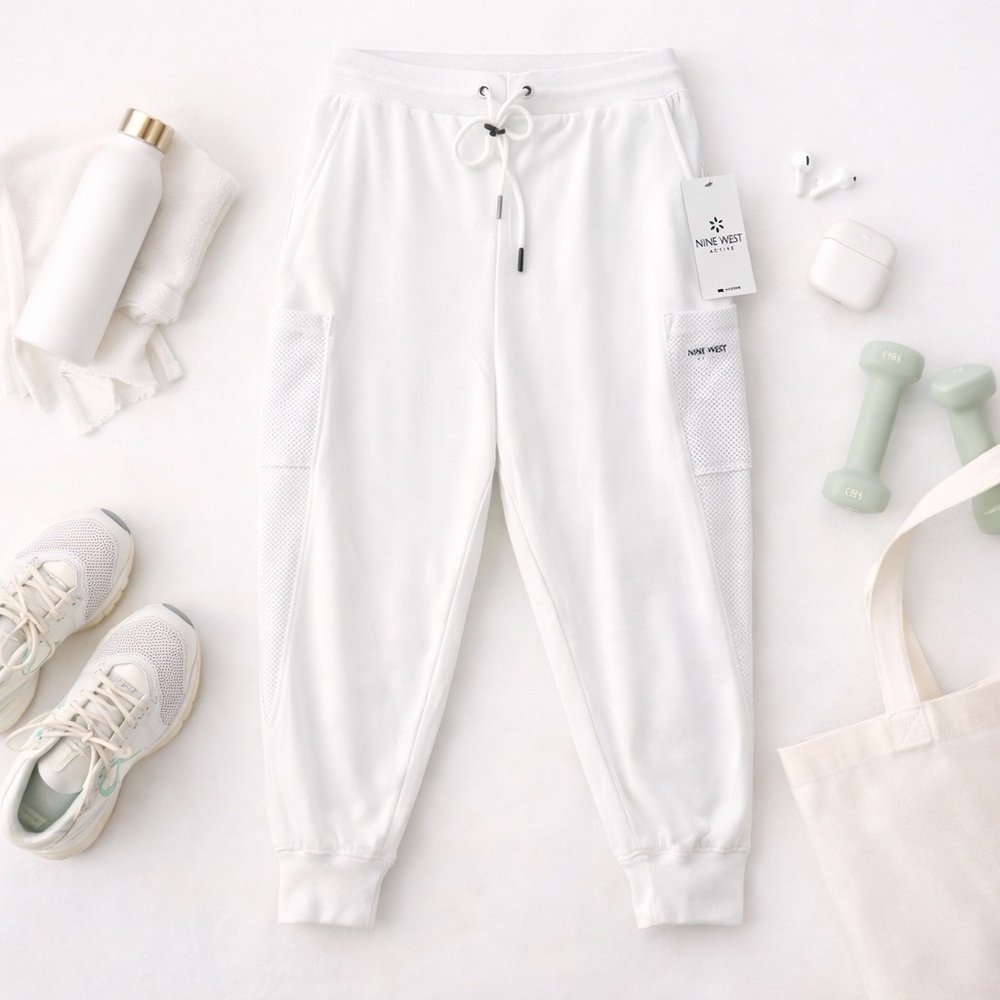 Nine West Active White Jogger Pants Women’s XL Mesh Side Panels Drawstring NWT - Picture 6 of 7